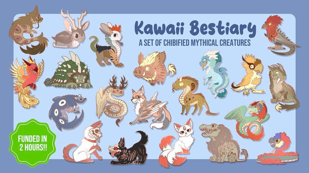 Kawaii Bestiary: cute mythical creature enamel pins