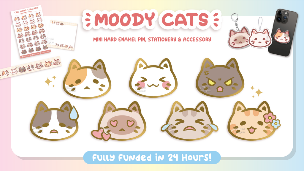 Moody Cats Mini Pins, Stationeries & Accessories